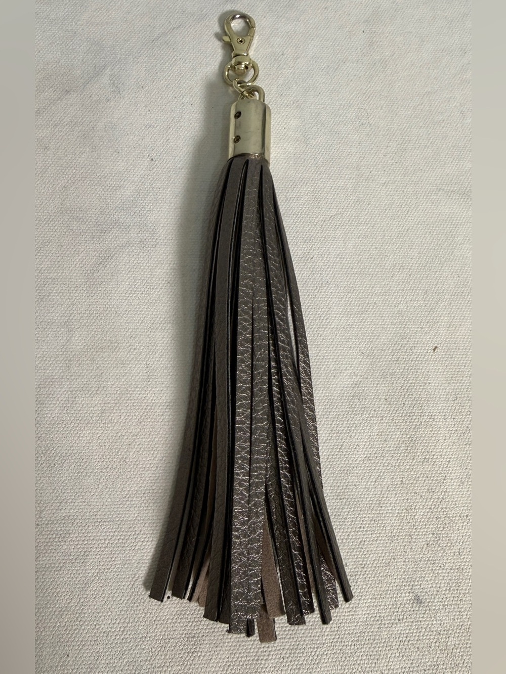 Leather Tassel Purse Charm Backpack Charm Keychain Dark Metallic Gray